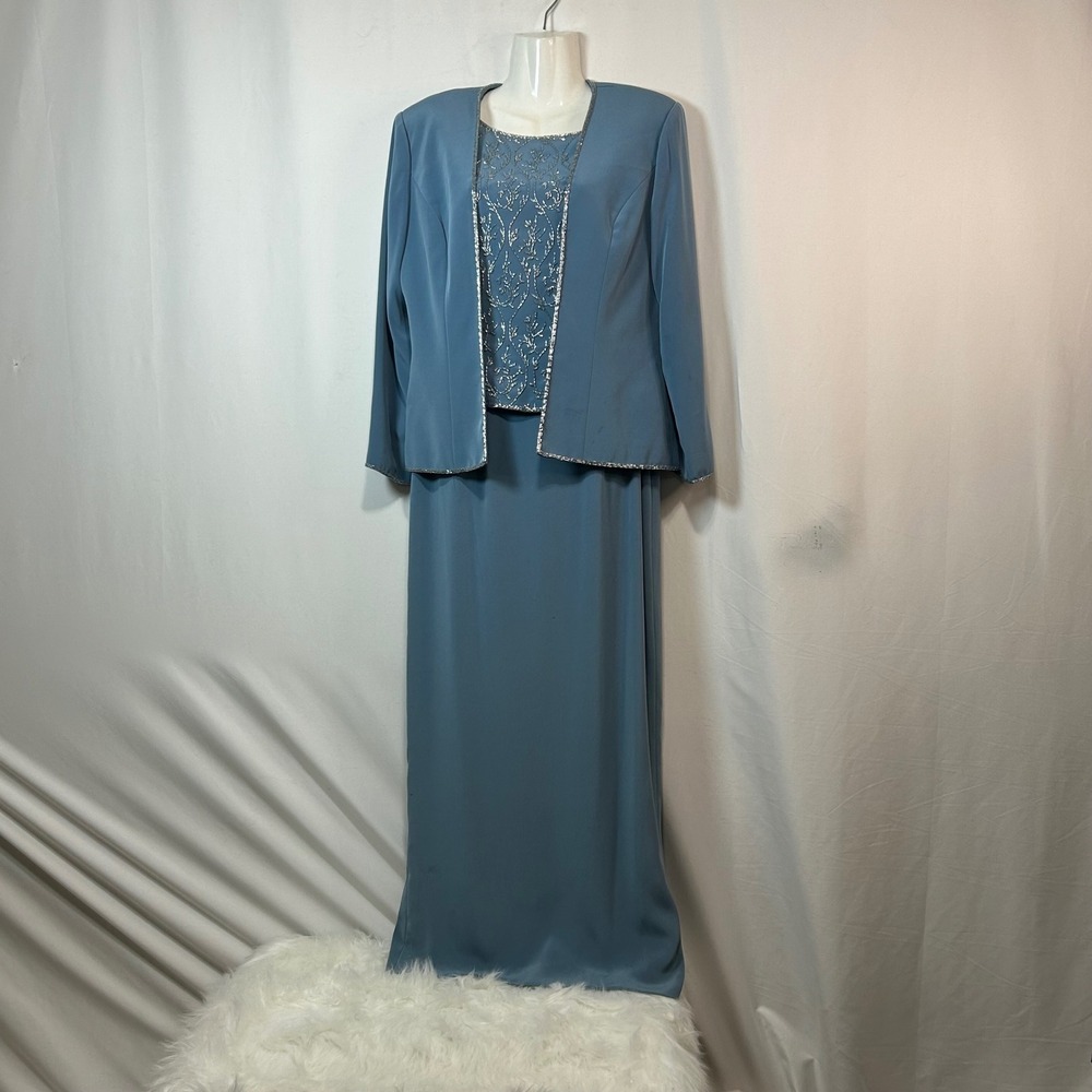 Montage by Mon Cheri Womens Dress Suit Formal Beaded Blue Special Occasion 10P